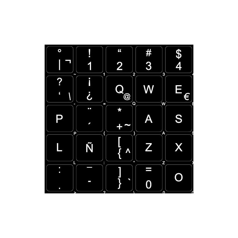 Spanish Latin American Decals for Keyboard Matte Black Background (14x14)