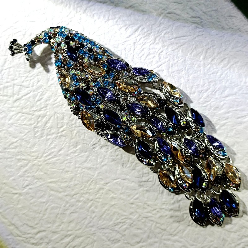 CYPINA Gorgeous Statement Colorful Oversize Peacock Brooch Pin with Tassel