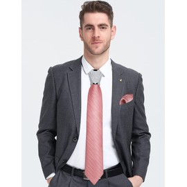 DiBanGu Blush Pink Tie Stripe Ties for Men Jacquard Woven Silk Necktie and Pocket Square Set Tie Accessories for Men