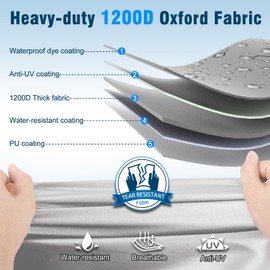 MOFCOVER 17-19ft Trailerable Boat Cover, 1200D Oxford Heavy-Duty Waterproof Boat Cover with Motor Cover, Fits V-Hull, Tri-Hull, Bass Tracker, Fishing, Runabout Boat, Grey