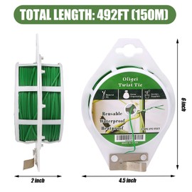 Oligei Plant Ties, 492FT/150m Green Garden Wire, Sturdy Plant Ties for Support with Cutter for Tomatoes Vines, Plant Wire Tie Wire for Indoor, Outdoor, Home and Office Use