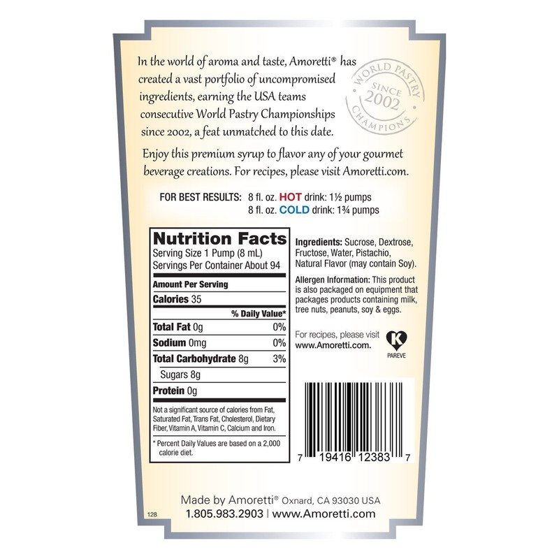 Amoretti Premium Syrup, Pistachio Praline, 25.4 Ounce
