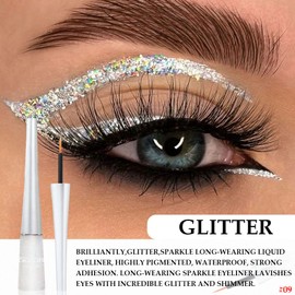 evpct 2Pcs Pearl White Silver Color Liquid Glitter Eyeliner Sets Eyeliner Glitter Liquid Liners for Women Liquid Sparkly Glitter Eyeliner delineador con glitter de colores para ojos colores 09+10