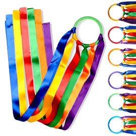 GSi Ribbon Rings for Kids – 6-Pack with Storage Bag and 12 Flowing Ribbons Each Dance Ribbons, Classroom Movement, Gymnastics, Party Favors