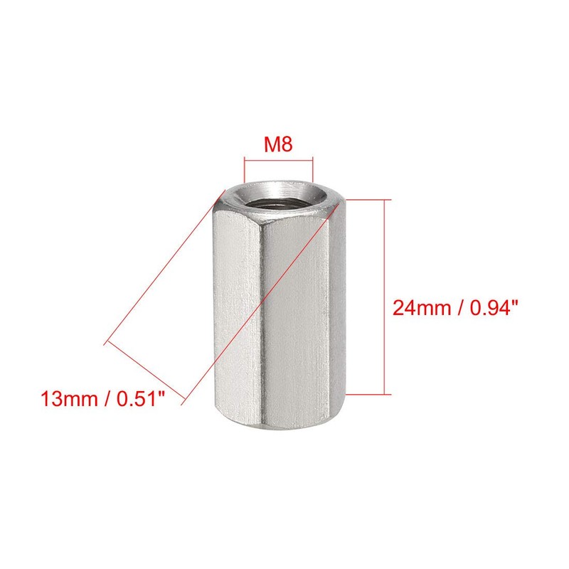 sourcing map M8 X 1.25-Pitch 24mm Length 304 Stainless Steel