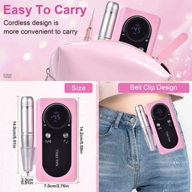 siyuwuro Portable Nail Drill 45000 RPM Professional Cordless Rechargeable Electric Nail File for Removing Polishing Acrylic Gel Nails with 6 Drill Bits & Sanding Bands, Nail Salon Home Use (Pink)