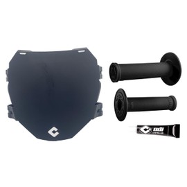 for ODI Black No Waffle Handlebar Grips with Grip Glue & Black Downhill Number Plate for Downhill Mountain Bikes & E Bikes