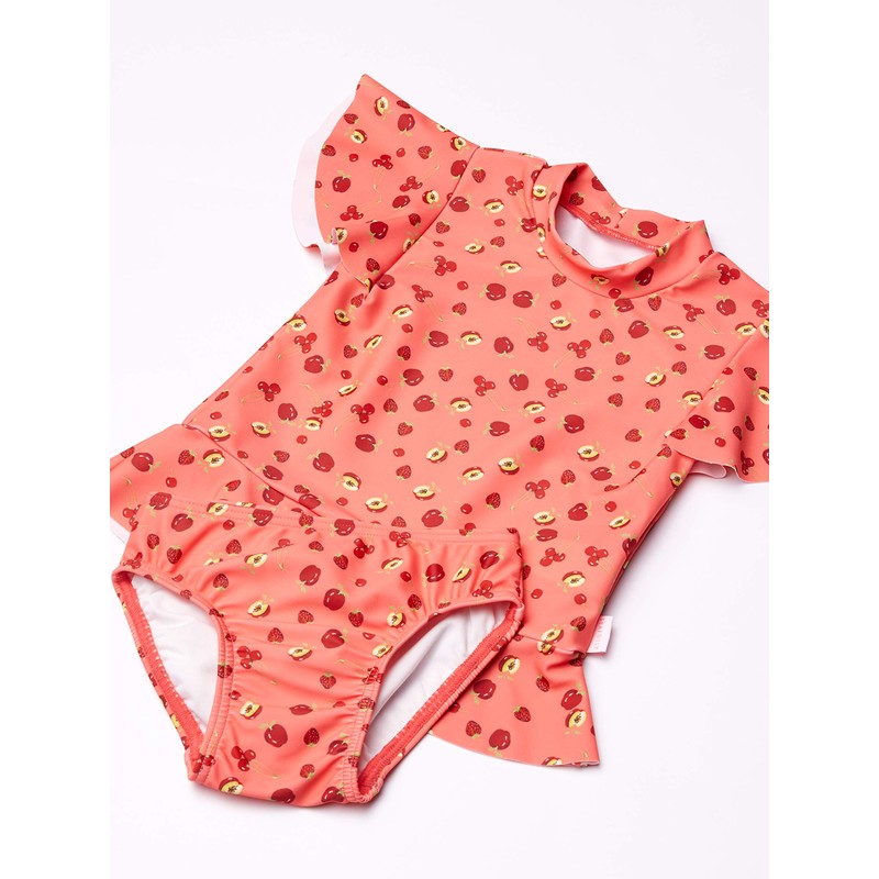 Seafolly Girls' Short Sleeve Rashguard Swimsuit Set, Fruit Punch Peach,