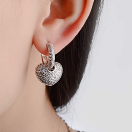 Huggie Hoop Earrings 925 Sterling Silver Drop Earrings with Love Heart Bling Cubic Zirconia Gift for Women Girls