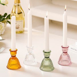 Amanman Candle Stick Candle Holders, 2024 Mixed 4pcs Candle Holder for Taper Candles, Carols of The Seasons 4colors Glass Candle Holders for Table Centerpiece and Shelves