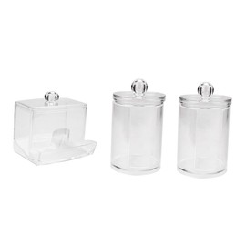 Outanaya 3pcs Transparent Round Cotton Swab Storage Box Compact Makeup Cotton Container Dustproof Design for Bathroom Essentials Durable and Practical Makeup Organizer