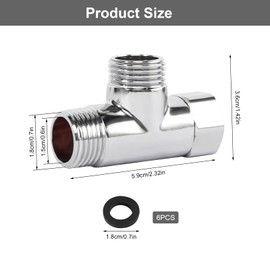 T Piece 1/2 Inch T Piece Water Connection Distributor Brass G1/2 Inch Diverter Valve 3-Way Connection Valve with 6 Washers Junction Distributor Diverter Valve for Toilets Bathroom (Diameter 20 mm)
