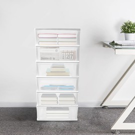 awolsrgiop 6 Drawer Storage Carts, Rolling Storage Cart Storage Tower for Closet Clear Storage Cabinet for Offices Studies Books Document, Living Room, Hallway, Dormitory (White)