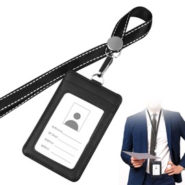 ID Card Holder, Vertical ID Card Holder, Vertical ID Case, Neck Hanging, Black Name Tag Case, Neck Hanging, School or Work, Employee ID, Business Card, Exhibition, Event, Pass Case, Made of PVC