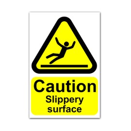 Caution Slippery Surface Warning Stickers x2, Peel and Stick 200mm x 300mm Safety Signs, Printed and Laminated for Use on Floors and Walkways to Prevent Slips and Falls