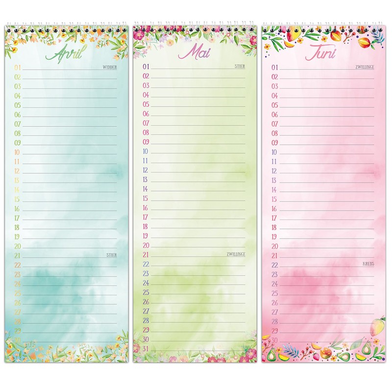 Birthday calendar with spiral binding, perpetual wall calendar, in loving