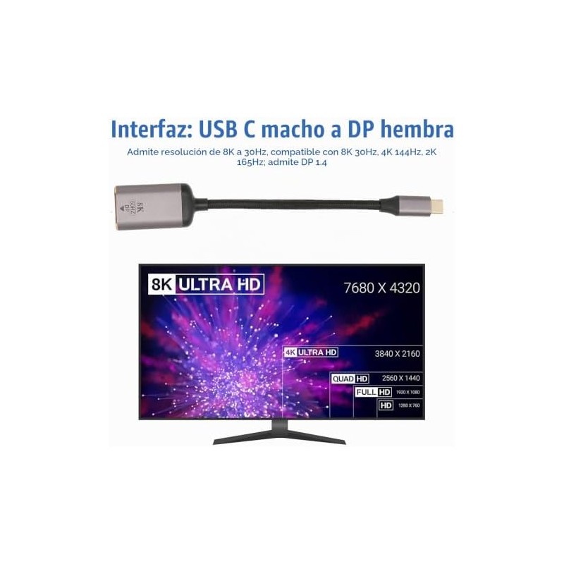 Adaptador USB-C a DisplayPort 4K a 144Hz 8K a 30Hz