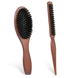 2 Stücke Sleek Bun Bürste, Wildschweinborsten Bürste Professioneller Sleek Bürste Weiche Detangler Bürste Toupierkamm Reduziert Haarbruch und Frizz Haarbürste Groß und Klein für Alle Haartypen
