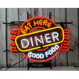 Hvkeer Neon Signs Beer Bar Club Bedroom Eat Here Diner Good Food Glass Neon Signs for Office Hotel Pub Cafe Neon Light Art Wall Lights 24 X 20 Inches With Jet Printing HD Printing Board