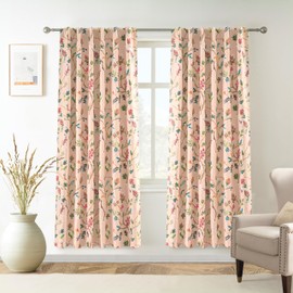 DriftAway Lauren Colorful Watercolor Tree Pattern Energy Saving Thermal Insulated Blackout Lined Back Tab Rod Pocket Window Curtain 2 Panels for Living Room Bedroom 52 Inch by 72 Inch Blush