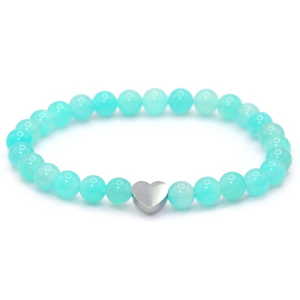 Echtes Amazonit AAA Edelstein Armband mit 6mm Perlen und Edelstahlherz