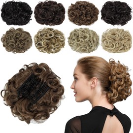 Yamel Chignon Hairpiece Curly Bun Scrunchie Extensions Synthetic Updo Combs in Messy Bun Hair Piece for Women Light Brown