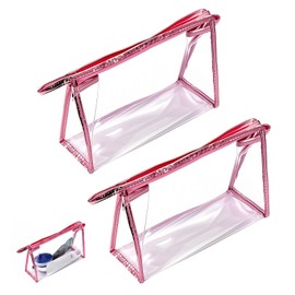 Transparent Toiletry Bag, Aeroplane PVC Cosmetic Bag, Waterproof for Hand Luggage when Travel, Meets EU and TSA Directives, Durable, Leather Reinforcement, pink, Modern