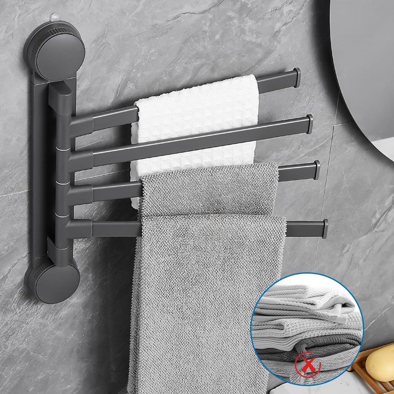 4-Arm Swivel Towel Rack, Zynuhmo 4 Tiers Adjustable Suction Cup