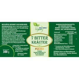VITA IDEAL Vegan 7 - Bitter Herbs 2 x 300 g Powder Daily Serving 800 mg Bitter Herbs Powder of Beaver Nel Root Wormwood - Yarrow Herb - Fennel Seeds - Cumin Seeds - Anise - Juniper Berries