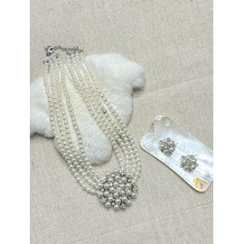 MMonesu Faux Pearl Rhinestone Jewerly Set Choker Necklace Snowflake Dangle Earrings Set layered Pearl Crystal Statement necklace Cluster Dangle Earrings Set for Wedding Party Prom