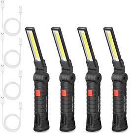 4 Pieces LED Work Light COB Rechargeable Work Lights with Magnetic Base and 360° Rotation Stand 5 Modes Portable Work Flash Light for Car Repair, Household and Outdoor Use (Small)