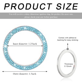 SHMZK Car Bling Crystal Rhinestone Engine Start Ring Decals, Sparkling Diamond Car Push Start Button Ignition Ring Sticker, Auto Key Ignition Knob Ring Decoration for Women Girls (Lake Blue)