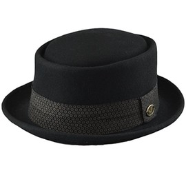 Mens Crushable Wool Felt Porkpie Fedora Hats (L/XL, HE35 Black)