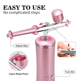 crpen Airbrush-Kit Air Brush Kit With Air Compressor Nail Charms Wireless Air Brush for Barber, Nail Art, Cake Decor, Makeup, Model Painting (Pink - with extension tube)