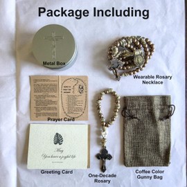 BJ BshuxiuJ Handcrafted Large Paracord Rosary Necklace for Men, Heavy Antique Copper Metal Beads, Rugged & Durable One Decade Catholic Rosary, Includes Miraculous Metal Box & Prayer Card (Camel)