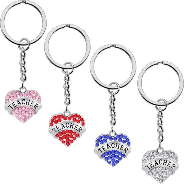 Blulu 4 Pieces Teacher Keychain Heart-Shaped Keychain Appreciation Gift for