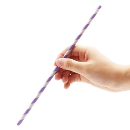 Long Paper Straws Purple and White Striped, 10.25 inch, 100 Count, Biodegradable Drinking Straws for Tall Drinks, Party Decoration Straws, Candy Cotton Sticks, DIY Art Straws