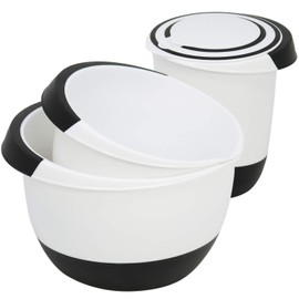 com-four® Mixing Bowls, Fabulous Salad and Baking Bowls with Non-Slip Base, Pouring Spout, Non-Slip Handle and Splash Guard Lid with Stirring Opening