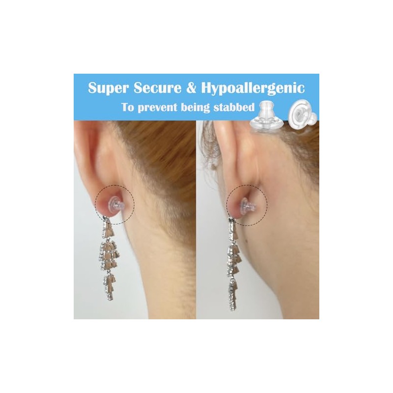 Silicone Earring Backs, Clear Locking Secure Earring Backs for Studs,