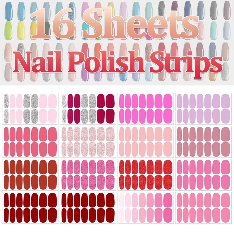 SILPECWEE 16 Sheets Pink Nail Wraps for Women Nail Polish