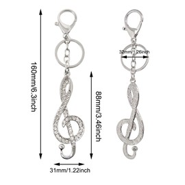 Honbay 1PCS Rhinestone Metal Musical Note Keychains Sparkling Music Symbol Key Rings Keyfob for Bag Purse Wallet Cellphone or Car Pendant