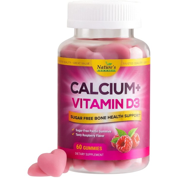 Calcium Gummies with Vitamin D3 Sugar Free - Supports Bones and Teeth - Highly Concentrated Calcium and Vitamin D Gummy Chews - Non-GMO for Men and Women, Non-GMO - 60 Gummies