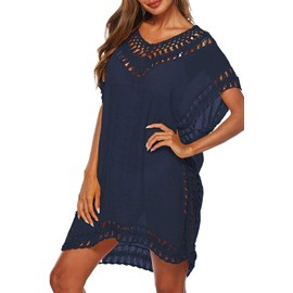 Cysincos - Traje de baño para mujer con abertura para cubrir el traje de baño de playa, marino, XXL