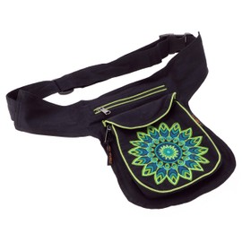 Guru-Shop Fabric Sidebag & Mandala Belt Bag, Goa Belt Bag – Blue, for Men and Women, Cotton, Hippie Festival Bum Bag - Black -