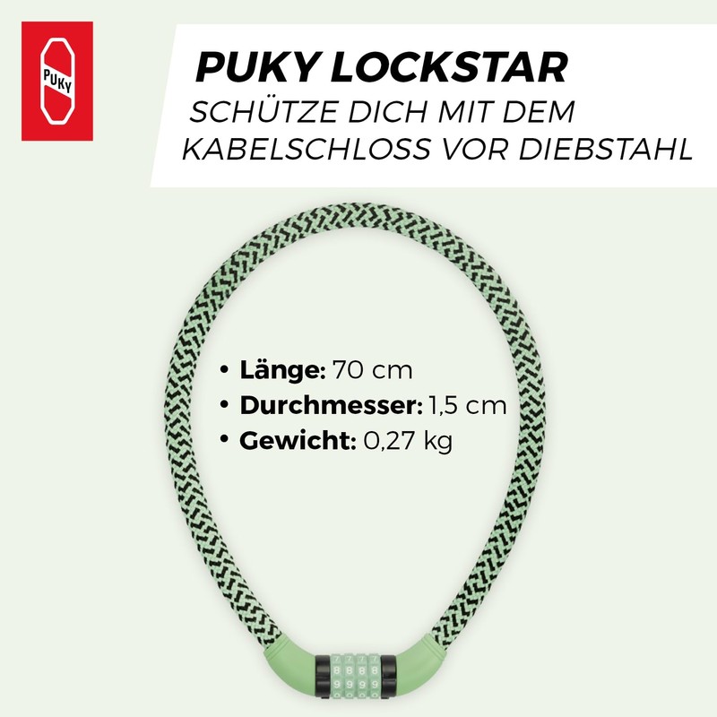 PUKY Lockstar Cable Lock Retro Green Flexible 70 cm Steel