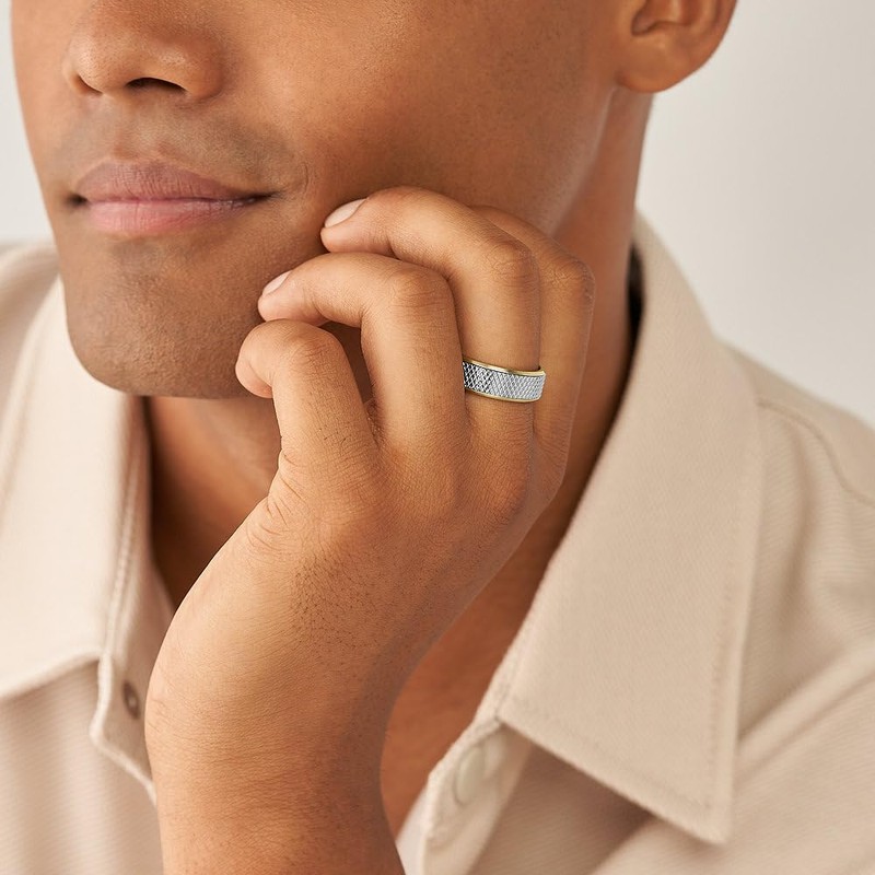 Fossil Men's Ring All Stacked Up Two-Tone Stainless Steel Band
