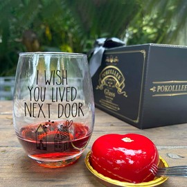Wish You Lived Next Door Friendship Wine Glass, Long Distance Friendship Gifts for Best Friends, Housewarming Gifts for Friends, Moving Away Gifts for Neighbor, Birthday Christmas Gifts for Sister