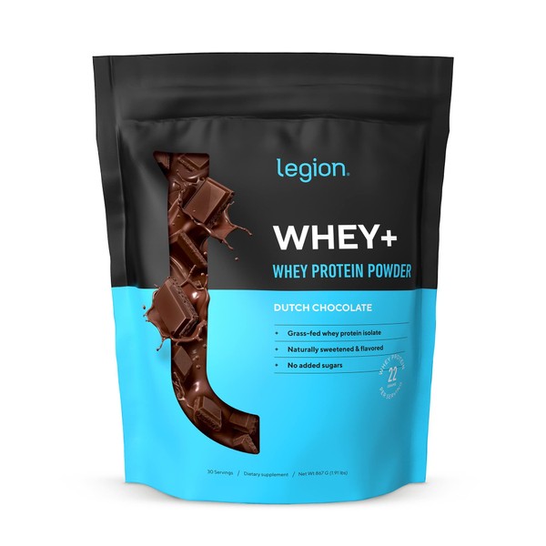 Legion Whey Protein Powder Chocolate - Whey+ Isolate Protein Powder - Protein Isolate from Grass Fed Cows - Non-GMO, Lactose-Free, Sugar-Free Protein Powder Dietary Supplement (30 Servings)