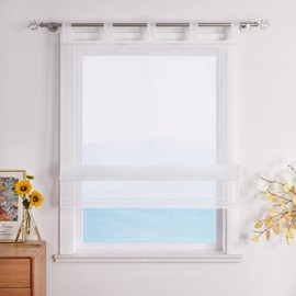 ESLIR Roman Blind with Loops, Kitchen Curtains, Transparent Tab-Top Blinds, Modern Voile White, W x H 60 x 155 cm, Pack of 1