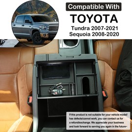 Car Armrest Box Storage Box Compatible with Toyota Tundra 2007-2021/Sequoia 2008-2020 Center Console Organizer Tray Armrest Storage Box Secondary Container Insert Box With Mat ABS Interior Accessories